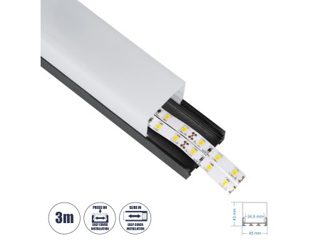 GloboStar® SURFACEPENDANT-PROFILE 70866-3M Προφίλ Αλουμινίου - Βάση & Ψύκτρα Ταινίας LED με Λευκό Γαλακτερό Κάλυμμα - Επιφανειακή & Κρεμαστή Χρήση - Πατητό Κάλυμμα - Μαύρο - 3 Μέτρα - Μ300 x Π4.5 x Υ4.2cm