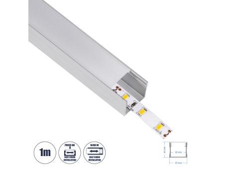 GLOBOSTAR® ALP-LINEAR LIGHTLINE 70867-1M Επιφανειακό Προφίλ Αλουμινίου με Λευκό Γαλακτερό Πατητό Κάλυμμα για Ταινίες LED IP20 - Ασημί & Λευκό - Μ100 x Π2.3 x Υ2cm