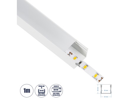GloboStar® SURFACE-PROFILE 70868-1M Προφίλ Αλουμινίου - Βάση & Ψύκτρα Ταινίας LED με Λευκό Γαλακτερό Κάλυμμα - Επιφανειακή Χρήση - Πατητό Κάλυμμα - Λευκό - 1 Μέτρο - Μ100 x Π2.3 x Υ2cm