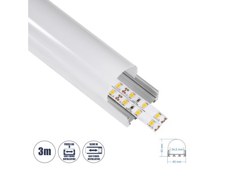 GloboStar® SURFACEPENDANT-PROFILE 70870-3M Προφίλ Αλουμινίου - Βάση & Ψύκτρα Ταινίας LED με Λευκό Γαλακτερό Κάλυμμα - Επιφανειακή & Κρεμαστή Χρήση - Πατητό Κάλυμμα - Ασημί - 3 Μέτρα - Μ300 x Π4.5 x Υ4.2cm