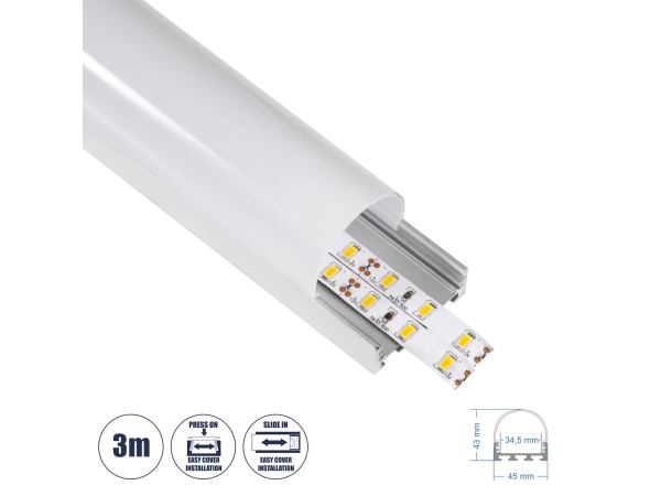 GloboStar® SURFACEPENDANT-PROFILE 70870-3M Προφίλ Αλουμινίου - Βάση & Ψύκτρα Ταινίας LED με Λευκό Γαλακτερό Κάλυμμα - Επιφανειακή & Κρεμαστή Χρήση - Πατητό Κάλυμμα - Ασημί - 3 Μέτρα - Μ300 x Π4.5 x Υ4.2cm