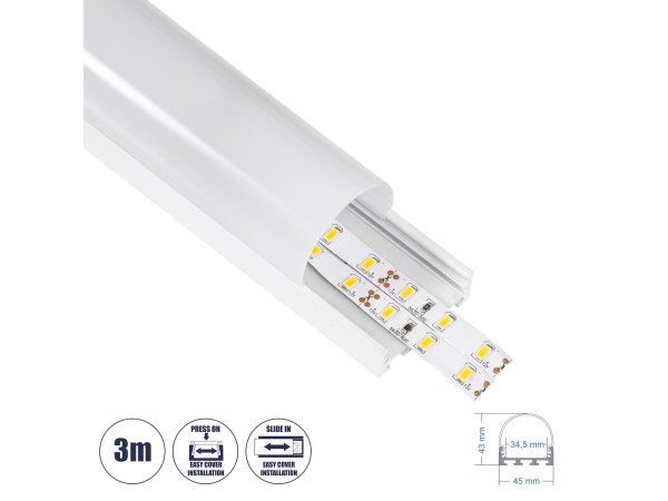 GloboStar® SURFACEPENDANT-PROFILE 70871-3M Προφίλ Αλουμινίου - Βάση & Ψύκτρα Ταινίας LED με Λευκό Γαλακτερό Κάλυμμα - Επιφανειακή & Κρεμαστή Χρήση - Πατητό Κάλυμμα - Λευκό - 3 Μέτρα - Μ300 x Π4.5 x Υ4.2cm