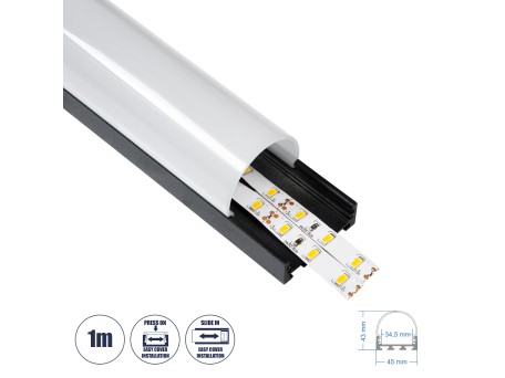GloboStar® SURFACEPENDANT-PROFILE 70872-1M Προφίλ Αλουμινίου - Βάση & Ψύκτρα Ταινίας LED με Λευκό Γαλακτερό Κάλυμμα - Επιφανειακή & Κρεμαστή Χρήση - Πατητό Κάλυμμα - Μαύρο - 1 Μέτρα - Μ100 x Π4.5 x Υ4.2cm