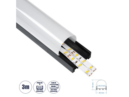 GloboStar® SURFACEPENDANT-PROFILE 70872-3M Προφίλ Αλουμινίου - Βάση & Ψύκτρα Ταινίας LED με Λευκό Γαλακτερό Κάλυμμα - Επιφανειακή & Κρεμαστή Χρήση - Πατητό Κάλυμμα - Μαύρο - 3 Μέτρα - Μ300 x Π4.5 x Υ4.2cm