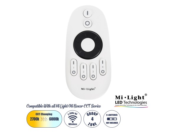 GloboStar® 71402 FUT006 Mi-Light Ασύρματο Χειριστήριο RF 2.4Ghz 4 Group για όλα τα Μονόχρωμα & CCT Mi-BOXER Controller DC 3V 2 x AAA - IP20 Λευκό Μ10.8 x Π5.4 x Υ2cm - 5 Years Warranty