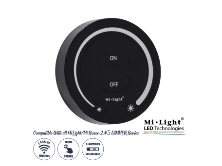 GloboStar® 71403 FUT087-B Mi-Light Ασύρματο Χειριστήριο Αφής RF 2.4Ghz για όλα τα Μονόχρωμα Mi-BOXER Controller DC 3V 2 x AAA - IP20 Μαύρο Φ8 x Υ1.8cm - 5 Years Warranty
