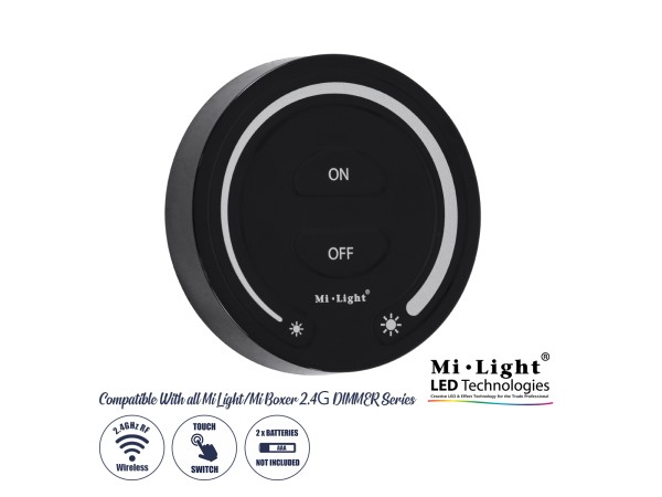 GloboStar® 71403 FUT087-B Mi-Light Ασύρματο Χειριστήριο Αφής RF 2.4Ghz για όλα τα Μονόχρωμα Mi-BOXER Controller DC 3V 2 x AAA - IP20 Μαύρο Φ8 x Υ1.8cm - 5 Years Warranty