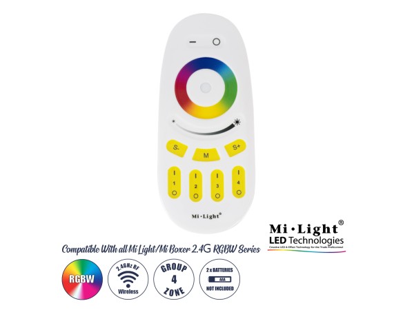 GloboStar® 71409 FUT096 Mi-Light Ασύρματο Χειριστήριο Αφής RF 2.4Ghz 4 Group για όλα τα RGBW Mi-BOXER Controller DC 3V 2 x AAA - IP20 Λευκό Μ12 x Π5.4 x Υ2cm - 5 Years Warranty
