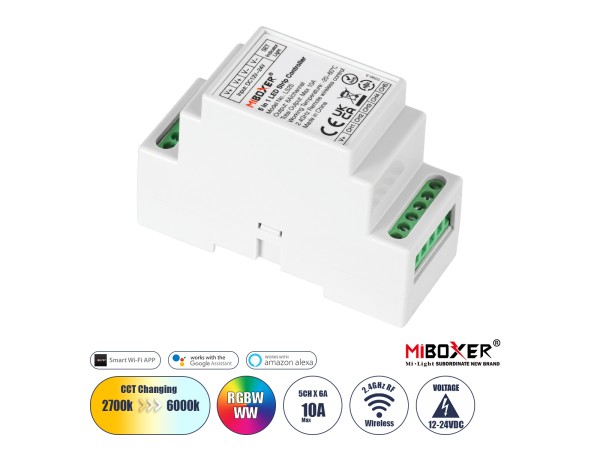GloboStar® 71415 LS2S Mi-BOXER DC WiFi & RF 2.4Ghz Dimmer High Speed Controller 5 Καναλιών DC 12-24V 5 x 6A 144W - Max 10A 240W - IP20 RGBW+WW - Din Rail Ράγας - Μ9 x Π3.4 x Υ6cm - 5 Years Warranty GloboStar® 71415 LS2S Mi-BOXER DC WiFi & RF 2.4Ghz Dimmer High Speed Controller 5 Καναλιών DC 12-24V 5 x 6A 144W - Max 10A 240W - IP20 RGBW+WW - Din Rail Ράγας - Μ9 x Π3.4 x Υ6cm - 5 Years Warranty