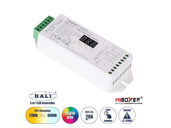 GLOBOSTAR® MiBOXER-DL-X 71423 DC DALI BUS & Push Dimmer / Controller με 5 x 6A 144W Κανάλια DC 12-24V 20A 480W Max IP20 - DALI BUS & Push Dimming - Μ13 x Π5 x Υ2.5cm - 5 Χρόνια Εγγύηση GLOBOSTAR® MiBOXER-DL-X 71423 DC DALI BUS & Push Dimmer / Controller με 5 x 6A 144W Κανάλια DC 12-24V 20A 480W Max IP20 - DALI BUS & Push Dimming - Μ13 x Π5 x Υ2.5cm - 5 Χρόνια Εγγύηση