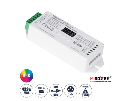 GloboStar® 71425 D3-CX Mi-BOXER DC DMX & RDM Dimmer High Speed Controller / Decoder 3 Καναλιών DC 12-24V 3 x 6A 144W - Max 18A 432W - IP20 Μ13 x Π5 x Υ2.5cm - 5 Years Warranty