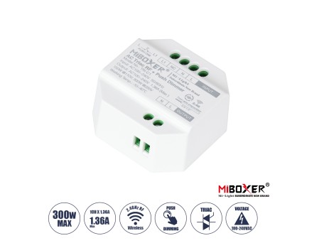 GLOBOSTAR® MiBOXER-TRI-C1 71432 AC Triac RF 2.4Ghz & Push Dimmer με 1 x 1.36A 300W Κανάλι AC 220-240V 1.36A 300W Max IP20 - RF 2.4Ghz & Push Dimming - Μ5 x Π5 x Υ2.3cm - 5 Χρόνια Εγγύηση