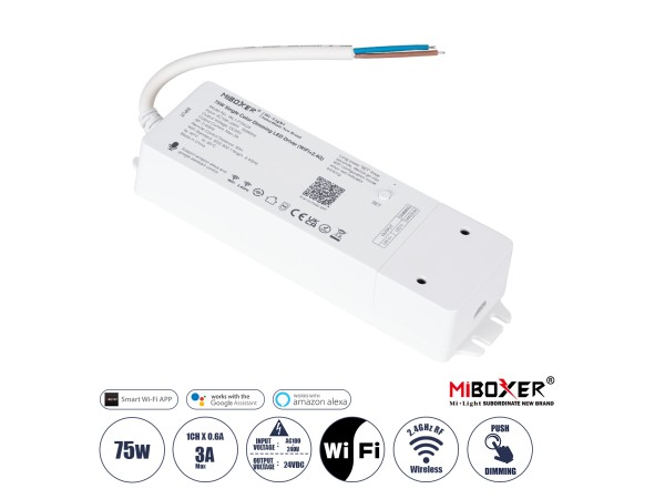 GloboStar® 71437 WL1-P75V24 Mi-BOXER DC Smart Wifi & RF 2.4Ghz & Push Dimming Power Supply Τροφοδοτικό SELV & Controller / Dimmer All in One AC100-240V σε DC 24V 1 x 3A 75W - Max 3A 75W - IP20 Μ19 x Π5.5 x Υ3.2cm - 5 Years Warranty