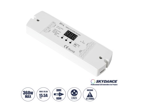 GLOBOSTAR® SKYDANCE-D1-L 71446 DC DMX Master Dimmer / Controller / Decoder Υψηλής Ταχύτητας με 1 x 15.5A 360W Κανάλια DC 12-24V 15.5A 360W Max IP20 - DMX512 & RDM - Μ17 x Π5 x Υ2.5cm - 5 Χρόνια Εγγύηση