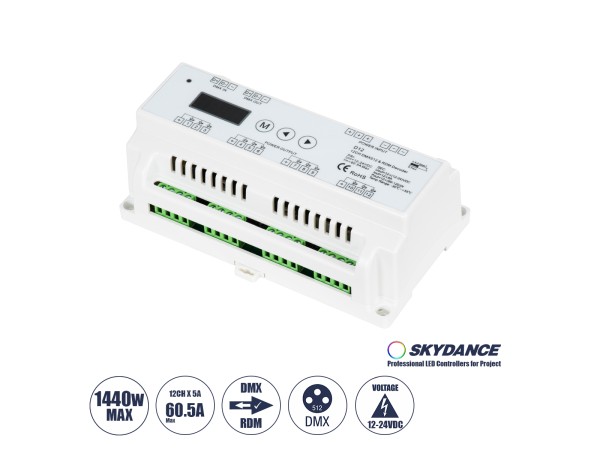 GloboStar® 71449 D12 SKYDANCE DC DMX & RDM Dimmer Din Rail Ράγας High Speed Controller / Decoder / Master 12 Καναλιών DC 12-24V 12 x 5A 120W - Max 60.5A 1440W - IP20 Μ15.5 x Π9 x Υ6cm - 5 Years Warranty GloboStar® 71449 D12 SKYDANCE DC DMX & RDM Dimmer Din Rail Ράγας High Speed Controller / Decoder / Master 12 Καναλιών DC 12-24V 12 x 5A 120W - Max 60.5A 1440W - IP20 Μ15.5 x Π9 x Υ6cm - 5 Years Warranty