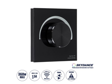 GloboStar® 71455 S1-K SKYDANCE AC Smart RF 2.4Ghz & Ροοστάτη - Push ON/OFF Triac Dimming AC100-240V σε AC100-240V 1 x 1.5A 360W - Max 1.5A 360W - IP20 - Μαύρο Σώμα - Μ8.5 x Π8.5 x Υ5cm - 5 Years Warranty