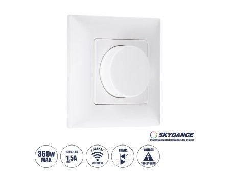 GloboStar® 71456 KS SKYDANCE AC Smart RF 2.4Ghz & Ροοστάτη Triac Dimming AC100-240V σε AC100-240V 1 x 1.5A 360W - Max 1.5A 360W - IP20 - Λευκό Σώμα - Μ8.5 x Π8.5 x Υ5.2cm - 5 Years Warranty