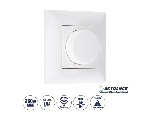 GloboStar® 71456 KS SKYDANCE AC Smart RF 2.4Ghz & Ροοστάτη Triac Dimming AC100-240V σε AC100-240V 1 x 1.5A 360W - Max 1.5A 360W - IP20 - Λευκό Σώμα - Μ8.5 x Π8.5 x Υ5.2cm - 5 Years Warranty