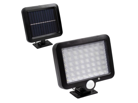 GLOBOSTAR® ZETA 71458 Προβολέας με Ανιχνευτή PIR / Αισθητήρα Κίνησης LED 10W 400lm 120° DC 5V με Φωτοβολταϊκό Panel 5V 1W & Επαναφορτιζόμενη Μπαταρία Li-ion 3.2V 2400mAh Αδιάβροχο IP65 Ψυχρό Λευκό 6000K - Sanan SMD Chip - Μαύρο - Μ15 x Π3.5 x Υ13cm - 2 Χρ