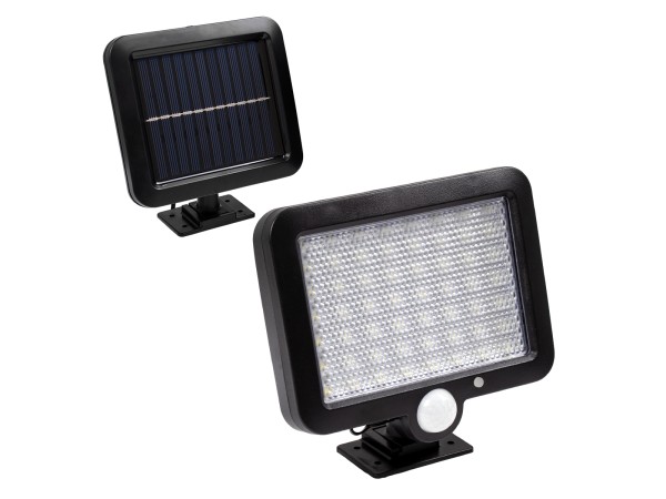 GLOBOSTAR® ZETA 71458 Προβολέας με Ανιχνευτή PIR / Αισθητήρα Κίνησης LED 10W 400lm 120° DC 5V με Φωτοβολταϊκό Panel 5V 1W & Επαναφορτιζόμενη Μπαταρία Li-ion 3.2V 2400mAh Αδιάβροχο IP65 Ψυχρό Λευκό 6000K - Sanan SMD Chip - Μαύρο - Μ15 x Π3.5 x Υ13cm - 2 Χρ