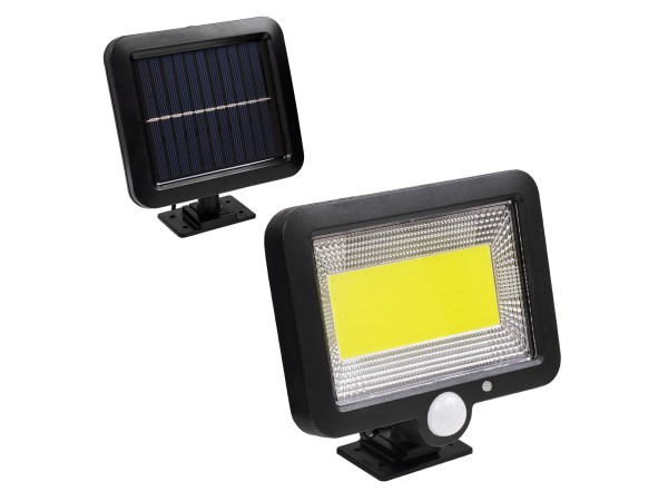 GLOBOSTAR® ZETA 71460 Προβολέας με Ανιχνευτή PIR / Αισθητήρα Κίνησης LED 20W 1000lm 120° DC 5V με Φωτοβολταϊκό Panel 5V 1W & Επαναφορτιζόμενη Μπαταρία Li-ion 3.2V 2400mAh Αδιάβροχο IP65 Ψυχρό Λευκό 6000K - Sanan COB Chip - Μαύρο - Μ15 x Π3.5 x Υ13cm - 2 Χ