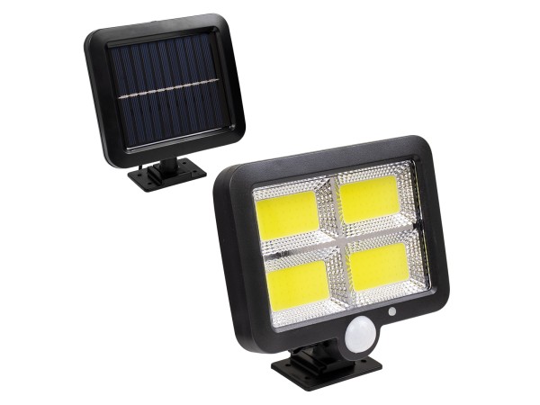 GLOBOSTAR® ZETA 71462 Προβολέας με Ανιχνευτή PIR / Αισθητήρα Κίνησης LED 30W 1500lm 120° DC 5V με Φωτοβολταϊκό Panel 5V 1W & Επαναφορτιζόμενη Μπαταρία Li-ion 3.2V 2400mAh Αδιάβροχο IP65 Ψυχρό Λευκό 6000K - Sanan COB Chip - Μαύρο - Μ15 x Π3.5 x Υ13cm - 2 Χ