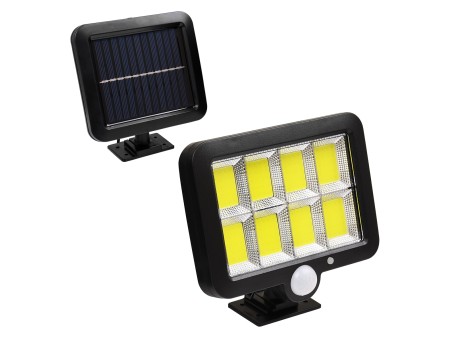 GLOBOSTAR® ZETA 71464 Προβολέας με Ανιχνευτή PIR / Αισθητήρα Κίνησης LED 20W 1000lm 120° DC 5V με Φωτοβολταϊκό Panel 5V 1W & Επαναφορτιζόμενη Μπαταρία Li-ion 3.2V 2400mAh Αδιάβροχο IP65 Ψυχρό Λευκό 6000K - Sanan COB Chip - Μαύρο - Μ15 x Π3.5 x Υ13cm - 2 Χ