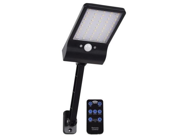 GLOBOSTAR® RASOL 71466 Προβολέας με Ανιχνευτή PIR / Αισθητήρα Κίνησης & IR Ασύρματο Χειριστήριο LED 4W 200lm 120° DC 5V με Φωτοβολταϊκό Panel 5V 0.3W & Επαναφορτιζόμενη Μπαταρία Li-ion 3.2V 2200mAh Αδιάβροχο IP65 Ψυχρό Λευκό 6000K Dimmable - Sanan SMD Chi