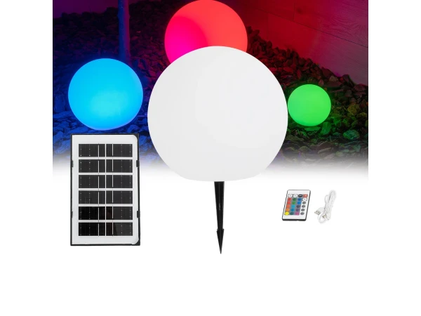 GLOBOSTAR® GARDENGLOW 71474 Μοντέρνο Φωτιστικό Κήπου Μπάλα με IR Ασύρματο Χειριστήριο LED 3W 240lm 360° DC 5V με USB-C με Ενσωματωμένο Φωτοβολταϊκό Panel 6V 1W & Επαναφορτιζόμενη Μπαταρία Li-ion 3.7V 2x18650 1400mAh Αδιάβροχο IP54 Πολύχρωμο RGBW Dimmable 