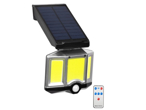 GLOBOSTAR® ORVION 71482 Προβολέας με IR Ασύρματο Χειριστήριο LED 20W 1000lm 120° DC 5V με Φωτοβολταϊκό Panel 5V 1W & Επαναφορτιζόμενη Μπαταρία Li-ion 3.2V 2400mAh Αδιάβροχο IP65 Ψυχρό Λευκό 6000K Dimmable - Sanan COB Chip - Μαύρο - Μ12.5 x Π3.5 x Υ10cm - 