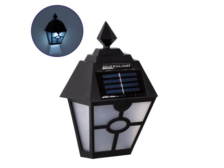 GloboStar® 71494 Αυτόνομο Ηλιακό Φωτιστικό Τοίχου Μαύρο LED SMD 1W 40lm με Ενσωματωμένη Μπαταρία 600mAh - Φωτοβολταϊκό Πάνελ με Αισθητήρα Ημέρας-Νύχτας IP65 Ψυχρό Λευκό 6000K
