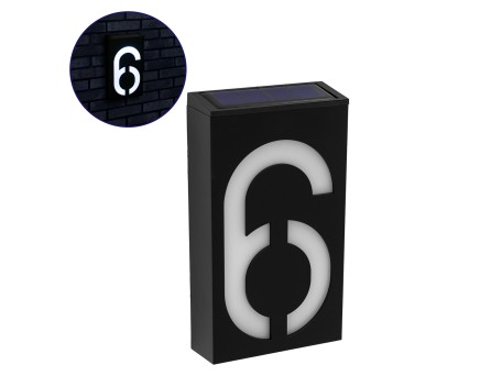 GloboStar® 71516 Αυτόνομο Ηλιακό Φωτιστικό LED SMD 1W 100lm με Ενσωματωμένη Μπαταρία 1000mAh - Φωτοβολταϊκό Πάνελ με Αισθητήρα Ημέρας-Νύχτας για Αρίθμηση Δρόμου με Αριθμό 6 Αδιάβροχο IP55 Ψυχρό Λευκό 6000K