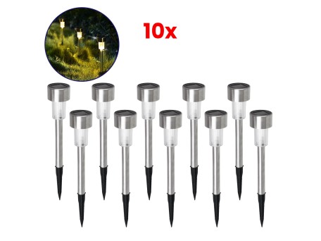 GloboStar® 71521-10 ΣΕΤ 10 Τεμαχίων Αυτόνομα Ηλιακά Φωτιστικά LED SMD 1W 40lm με Ενσωματωμένη Μπαταρία 600mAh - Φωτοβολταϊκό Πάνελ με Αισθητήρα Ημέρας-Νύχτας Αδιάβροχο IP65 Φανάρι Κήπου Στρογγυλό Θερμό Λευκό 2700K