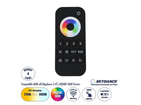 GLOBOSTAR® SKYDANCE-RT10 71544 RF Ασύρματο Χειριστήριο Αφής 4 Group για όλα τα Πολύχρωμα RGBW+WW SKYDANCE Controller - DC 3V 2 x AAA IP20 - RF 2.4Ghz - Μ12.2 x Π5.3 x Υ1.7cm - 5 Χρόνια Εγγύηση
