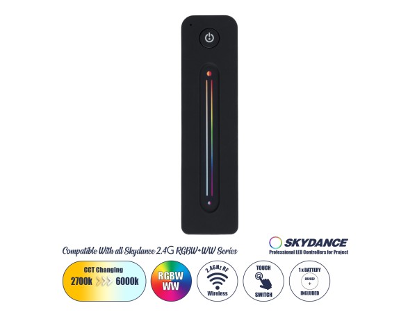 GloboStar® 71545 R10 SKYDANCE Ασύρματο Χειριστήριο Αφής RF 2.4Ghz 1 Group για όλα τα RGBW+WW+CCT SKYDANCE Controller DC 3V 1 x CR2032 - IP20 Μαύρο Μ12.2 x Π5.3 x Υ1.7cm - 5 Years Warranty