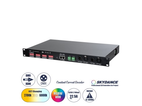 GloboStar® 71570 D32C SKYDANCE DC DMX & RDM Dimmer High Speed Controller / Constant Current Decoder 32 Καναλιών DC 12-48V 32 x 700mA 34W - Max 22.5A 1075W - IP20 Μ48 x Π26 x Υ5cm - 5 Years Warranty