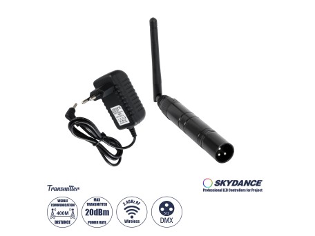 GLOBOSTAR® SKYDANCE-DM-WT 71577 DMX512 Ασύρματος Πομπός RF 2.4Ghz ISM GFSK 20dBm 400m Αρσενικό XLR3 DC 5V IP20 - Μ1.9 x Π1.9 x Υ22cm - 5 Χρόνια Εγγύηση