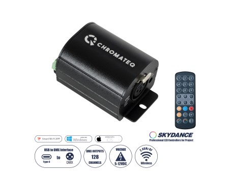 GLOBOSTAR® SKYDANCE-CHROMATEQ 71579 USB-C σε DMX512 Interface 128 Κανάλια XLR3 DC 5V IP40 - Ασύρματο Χειριστήριο IR - Μ7.8 x Π5 x Υ3.8cm - 5 Χρόνια Εγγύηση