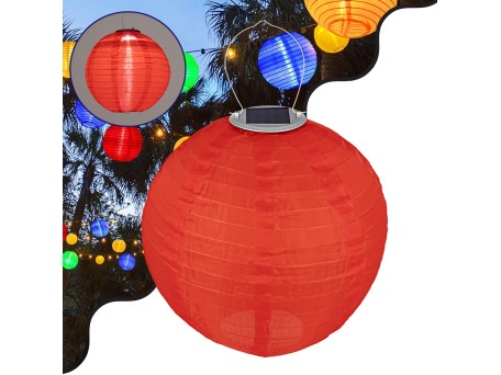 GloboStar® 71592 Αυτόνομο Ηλιακό Φωτιστικό Υφασμάτινη Κόκκινη Μπάλα Φ30cm LED SMD 1W 100lm με Ενσωματωμένη Μπαταρία 1200mAh - Φωτοβολταϊκό Πάνελ με Αισθητήρα Ημέρας-Νύχτας Αδιάβροχο IP65 Ψυχρό Λευκό 6000K