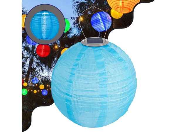 GloboStar® 71594 Αυτόνομο Ηλιακό Φωτιστικό Υφασμάτινη Γαλάζια Μπάλα Φ30cm LED SMD 1W 100lm με Ενσωματωμένη Μπαταρία 1200mAh - Φωτοβολταϊκό Πάνελ με Αισθητήρα Ημέρας-Νύχτας Αδιάβροχο IP65 Ψυχρό Λευκό 6000K