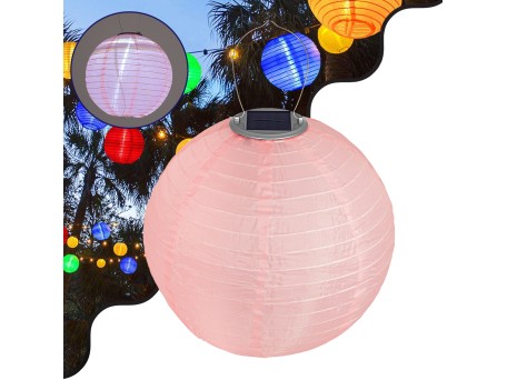 GloboStar® 71595 Αυτόνομο Ηλιακό Φωτιστικό Υφασμάτινη Ροζ Μπάλα Φ30cm LED SMD 1W 100lm με Ενσωματωμένη Μπαταρία 1200mAh - Φωτοβολταϊκό Πάνελ με Αισθητήρα Ημέρας-Νύχτας Αδιάβροχο IP65 Ψυχρό Λευκό 6000K