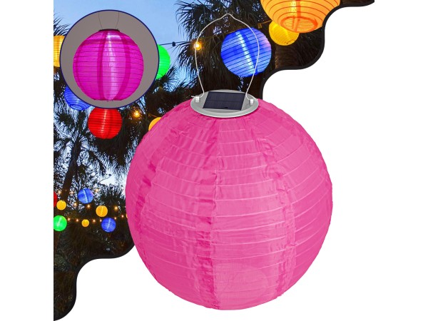 GloboStar® 71596 Αυτόνομο Ηλιακό Φωτιστικό Υφασμάτινη Φούξια Μπάλα Φ30cm LED SMD 1W 100lm με Ενσωματωμένη Μπαταρία 1200mAh - Φωτοβολταϊκό Πάνελ με Αισθητήρα Ημέρας-Νύχτας Αδιάβροχο IP65 Ψυχρό Λευκό 6000K