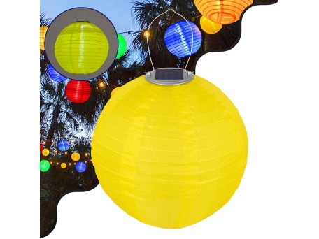 GloboStar® 71599 Αυτόνομο Ηλιακό Φωτιστικό Υφασμάτινη Κίτρινη Μπάλα Φ30cm LED SMD 1W 100lm με Ενσωματωμένη Μπαταρία 1200mAh - Φωτοβολταϊκό Πάνελ με Αισθητήρα Ημέρας-Νύχτας Αδιάβροχο IP65 Ψυχρό Λευκό 6000K