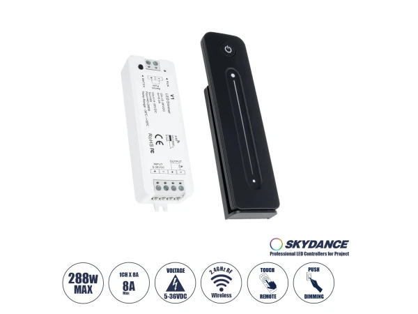GloboStar® 73119 V1+R11 SKYDANCE ΣΕΤ Dimmer & Ασύρματο Χειριστήριο Αφής 1 Group RF 2.4Ghz 8A Max DC 5-36V (288W) - DC 3V IP20 - 5 Χρόνια Εγγύηση