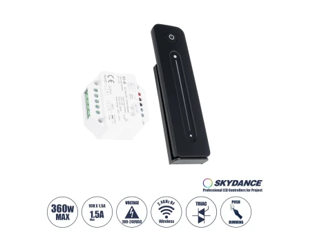 GloboStar® 73124 S1-B+R11 SKYDANCE ΣΕΤ Dimmer & Ασύρματο Χειριστήριο Αφής 1 Group RF 2.4Ghz 1.5A Max AC100-240V (360W) - DC 3V IP20 - 5 Χρόνια Εγγύηση