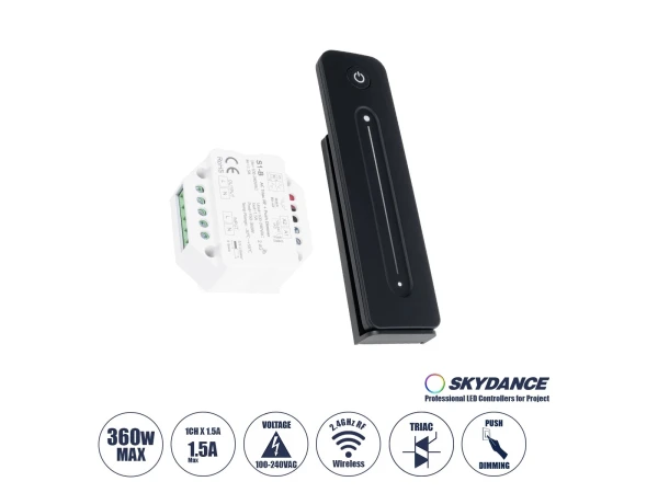 GloboStar® 73124 S1-B+R11 SKYDANCE ΣΕΤ Dimmer & Ασύρματο Χειριστήριο Αφής 1 Group RF 2.4Ghz 1.5A Max AC100-240V (360W) - DC 3V IP20 - 5 Χρόνια Εγγύηση