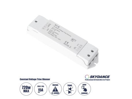 GLOBOSTAR® SKYDANCE-V1-S 73135 DC Triac & Push Dimmer CV Τροφοδοτικό/Μετασχηματιστής SELV με 1 x 15A 720W Κανάλι AC 220-240V σε DC 12-48V 15A 720W Max IP20 - Triac & Push Dimming - Μ17.5 x Π4.5 x Υ2.5cm - 5 Χρόνια Εγγύηση