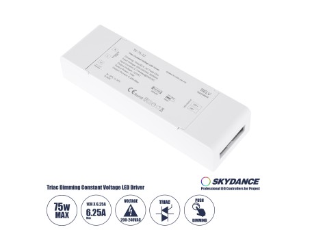 GloboStar® 73129 TE-75-12 SKYDANCE AC Triac Dimmer Push Dimming 1 Κανάλι AC 200-240V 1 x 6.25A 75W - Max 6.25A 75W - IP20 Μ18 x Π5.7 x Υ3cm - 5 Χρόνια Εγγύηση
