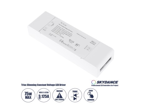 GLOBOSTAR® SKYDANCE-TE-75-24 73130 DC Triac & Push Dimmer CV Τροφοδοτικό/Μετασχηματιστής SELV με 1 x 3.125A 75W Κανάλι AC 220-240V σε DC 24V 3.125A 75W Max IP20 - Triac & Push Dimming - Μ18 x Π5.7 x Υ3cm - 5 Χρόνια Εγγύηση