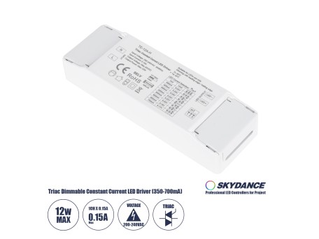 GloboStar® 73131 TE-12A-H SKYDANCE AC Triac Dimmable Constant Current LED Driver 1 Κανάλι AC 200-240V 1 x 0.15A 12W - Max 0.15A 12W - IP20 Μ11.1 x Π3.7 x Υ2cm - 5 Χρόνια Εγγύηση